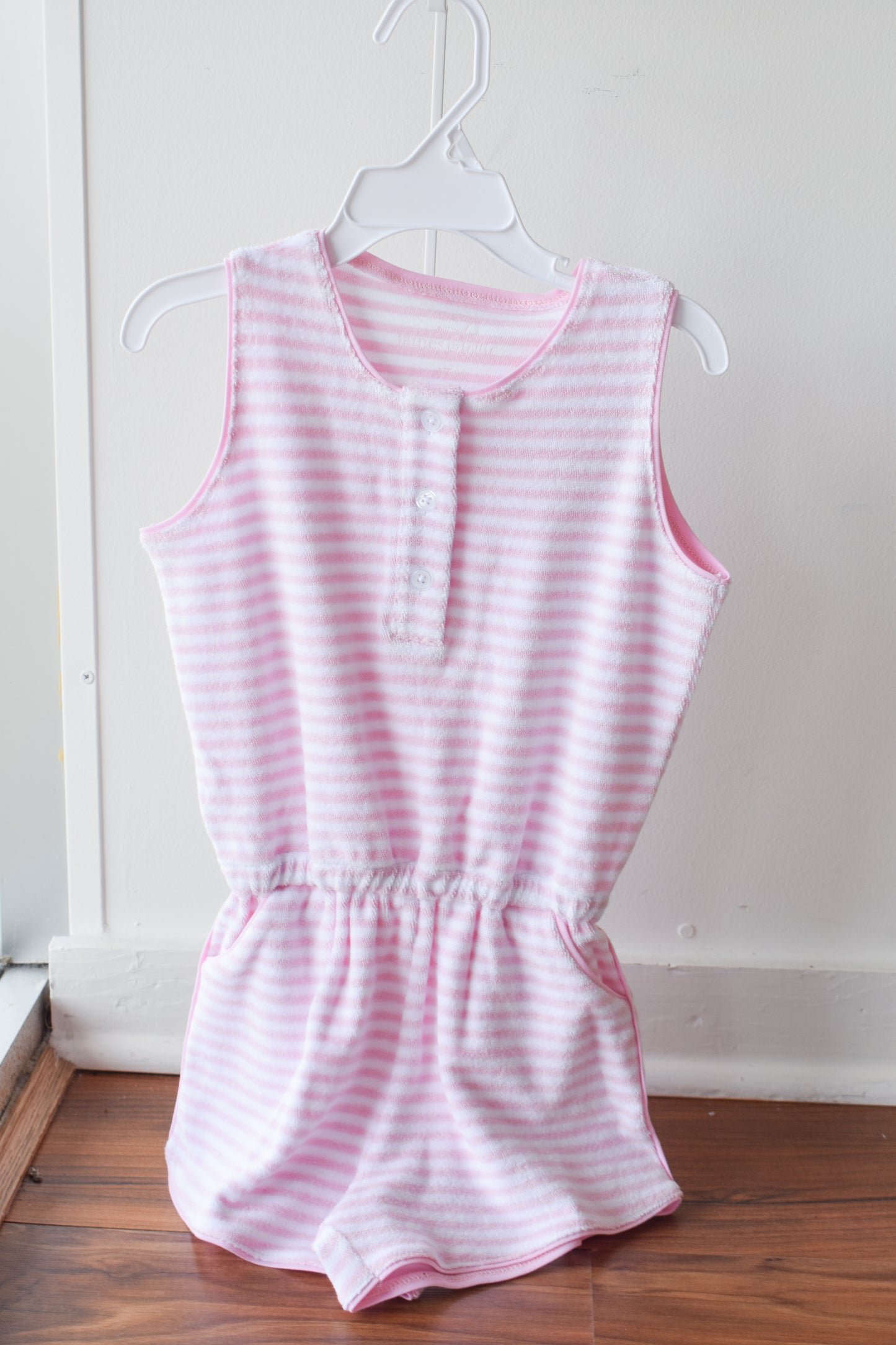 Light Pink Striped Terrycloth Romper