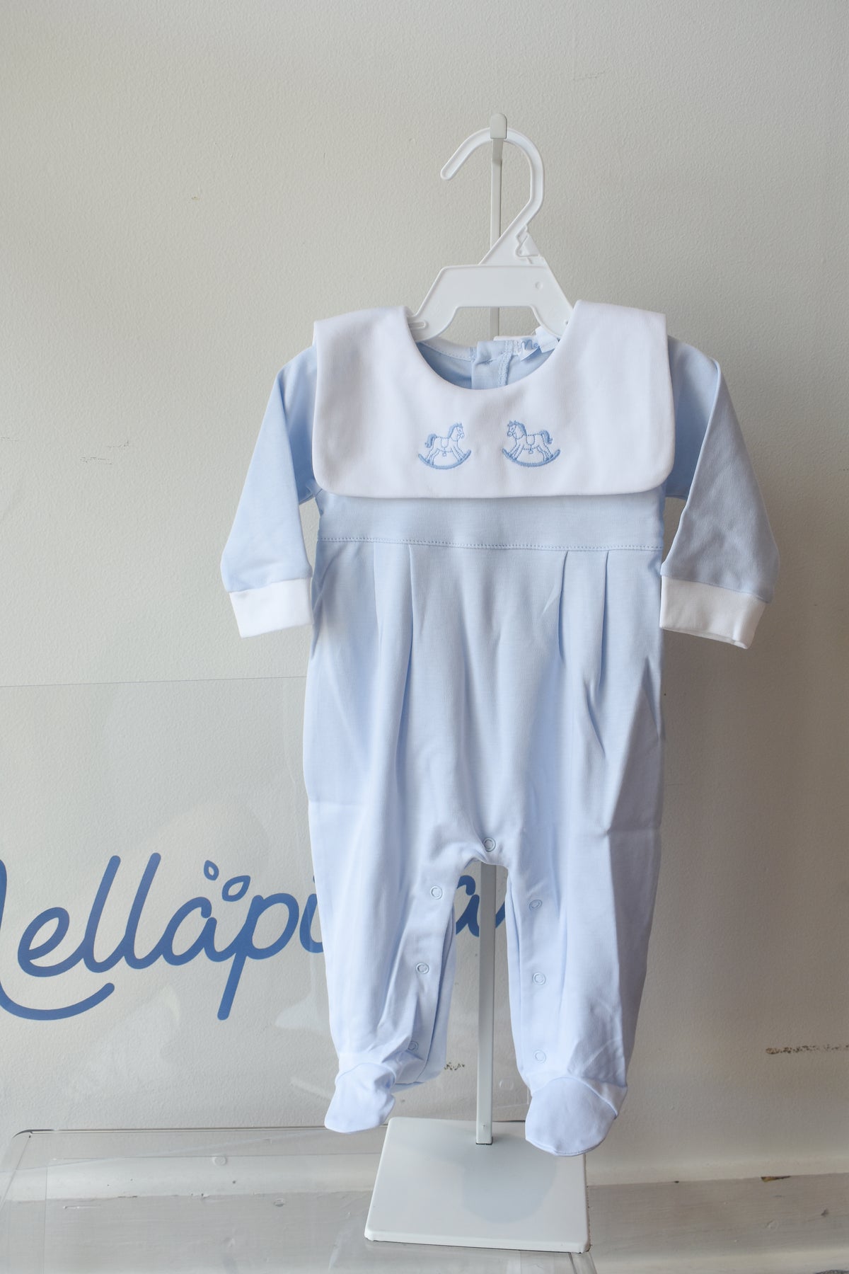 Blue Rocking Horse Embroidered Footie