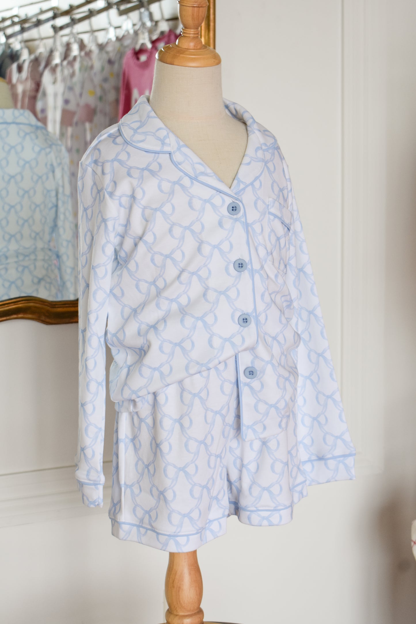 Blue Bows Button Up Lounge Set