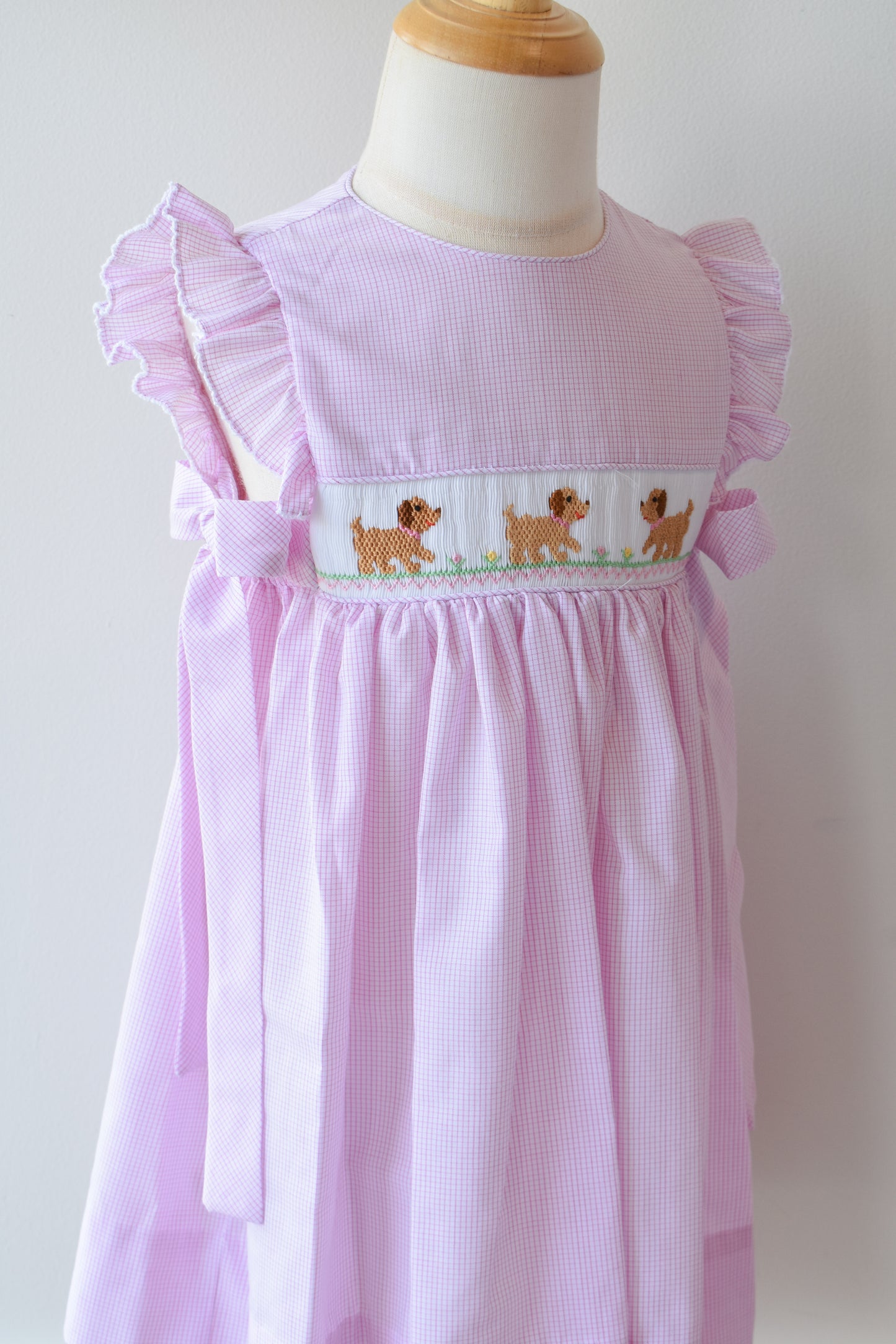 Petit Pups Pink Check Side Bow Dress