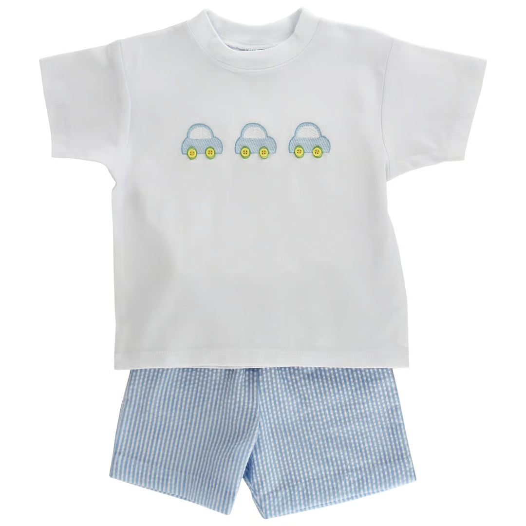 Little Lanes-Blue Seersucker Short Set