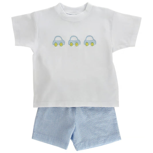 Little Lanes-Blue Seersucker Short Set