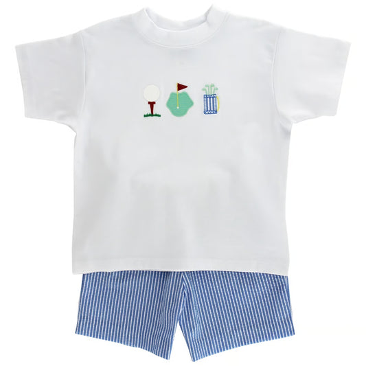 Mini Mulligans-Blue Striped Short Set