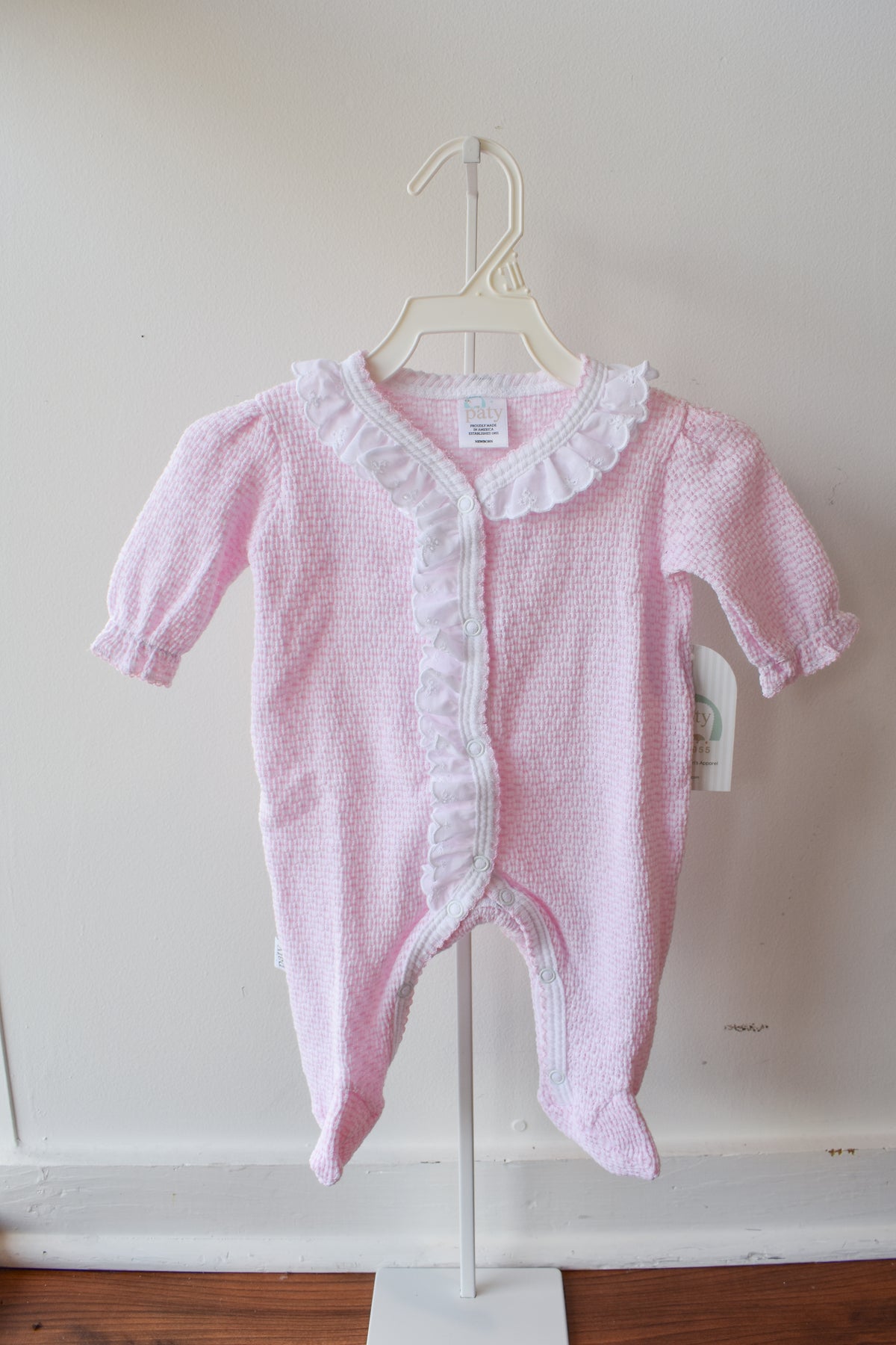 Paty Pink Solid Eyelet Trim Footie