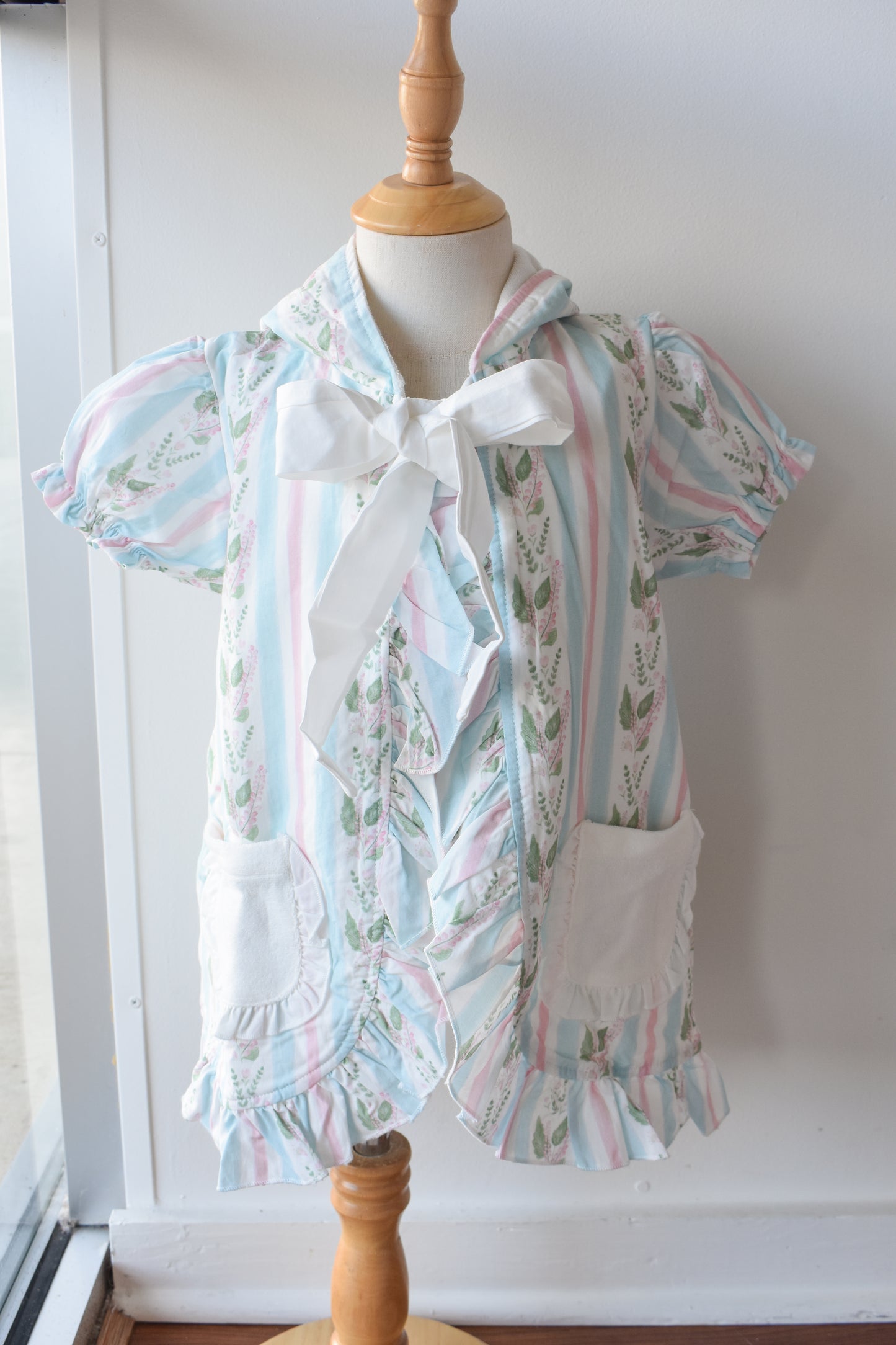 Florals and Stripes Hooded Bow Coverup