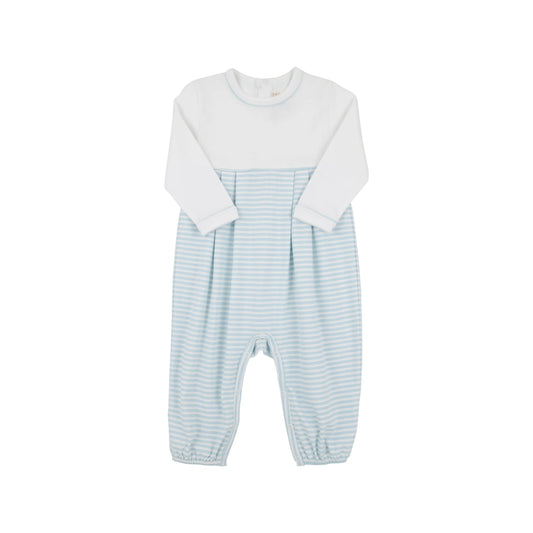 Long Sleeve Bradford Romper-White/Buckhead Blue Stripe