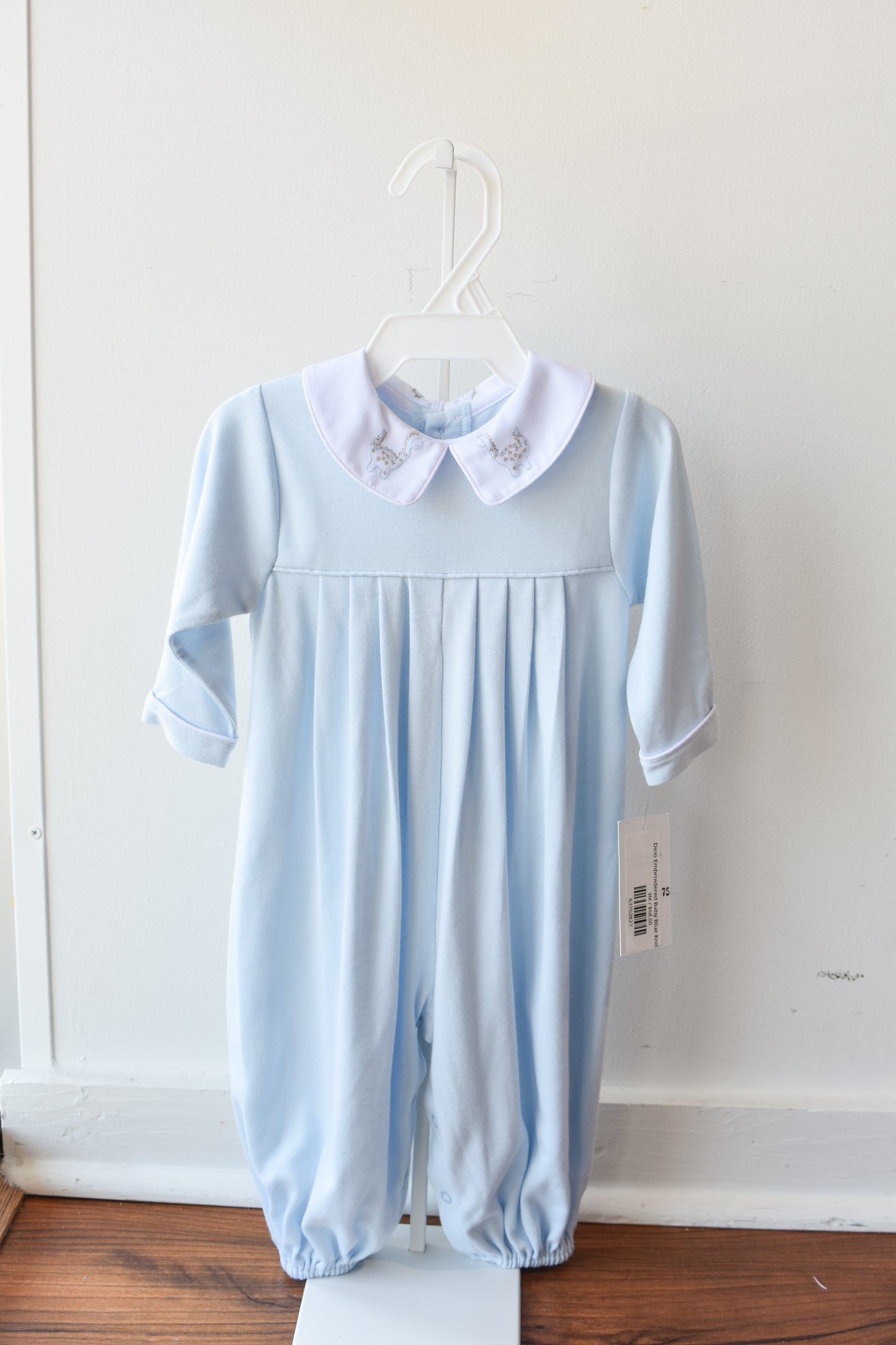 Dino Embroidered Baby Blue Knit Longall
