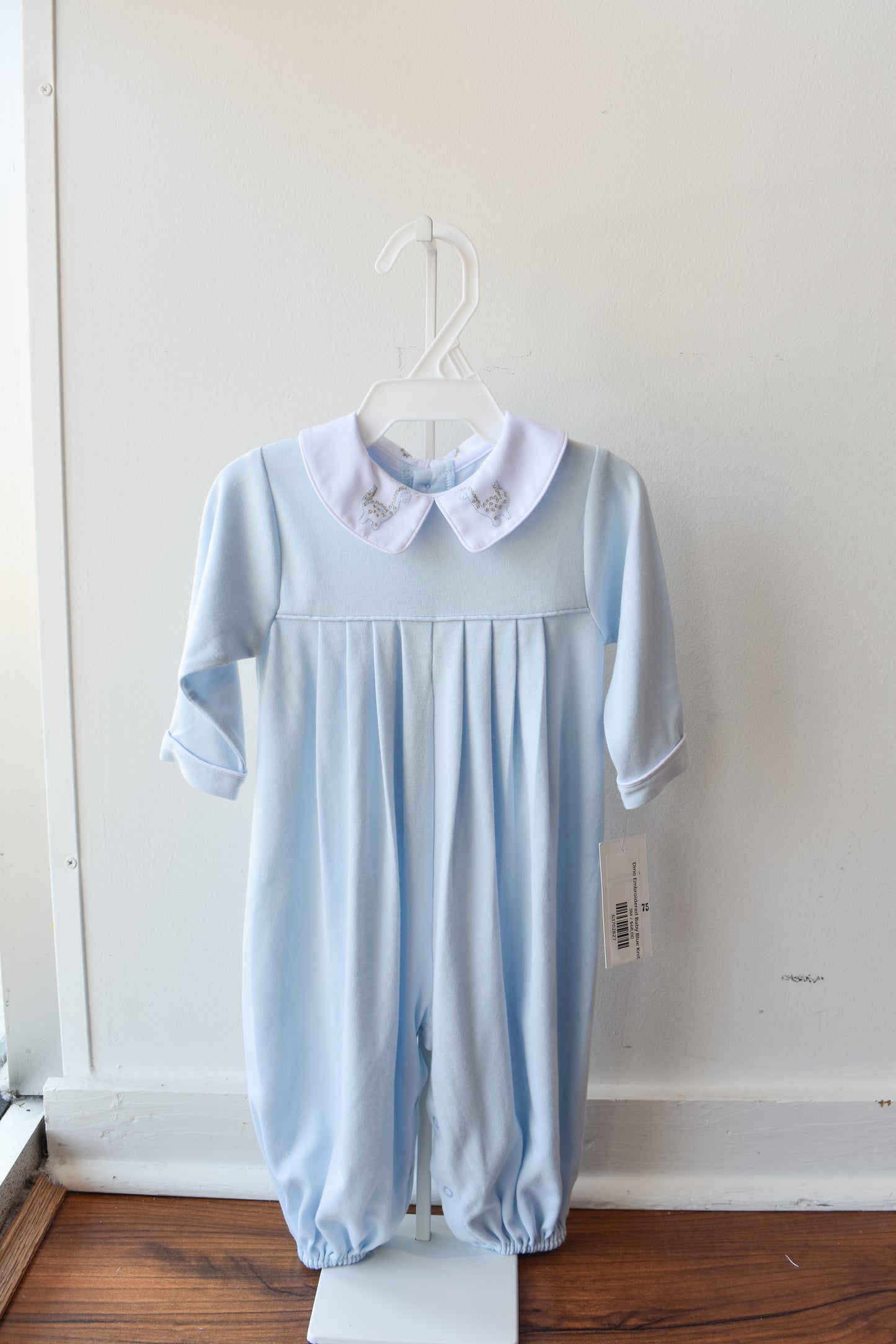 Dino Embroidered Baby Blue Knit Longall