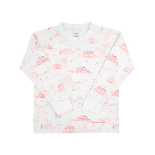 York Town Toile Ruffled Cassidy Crewneck