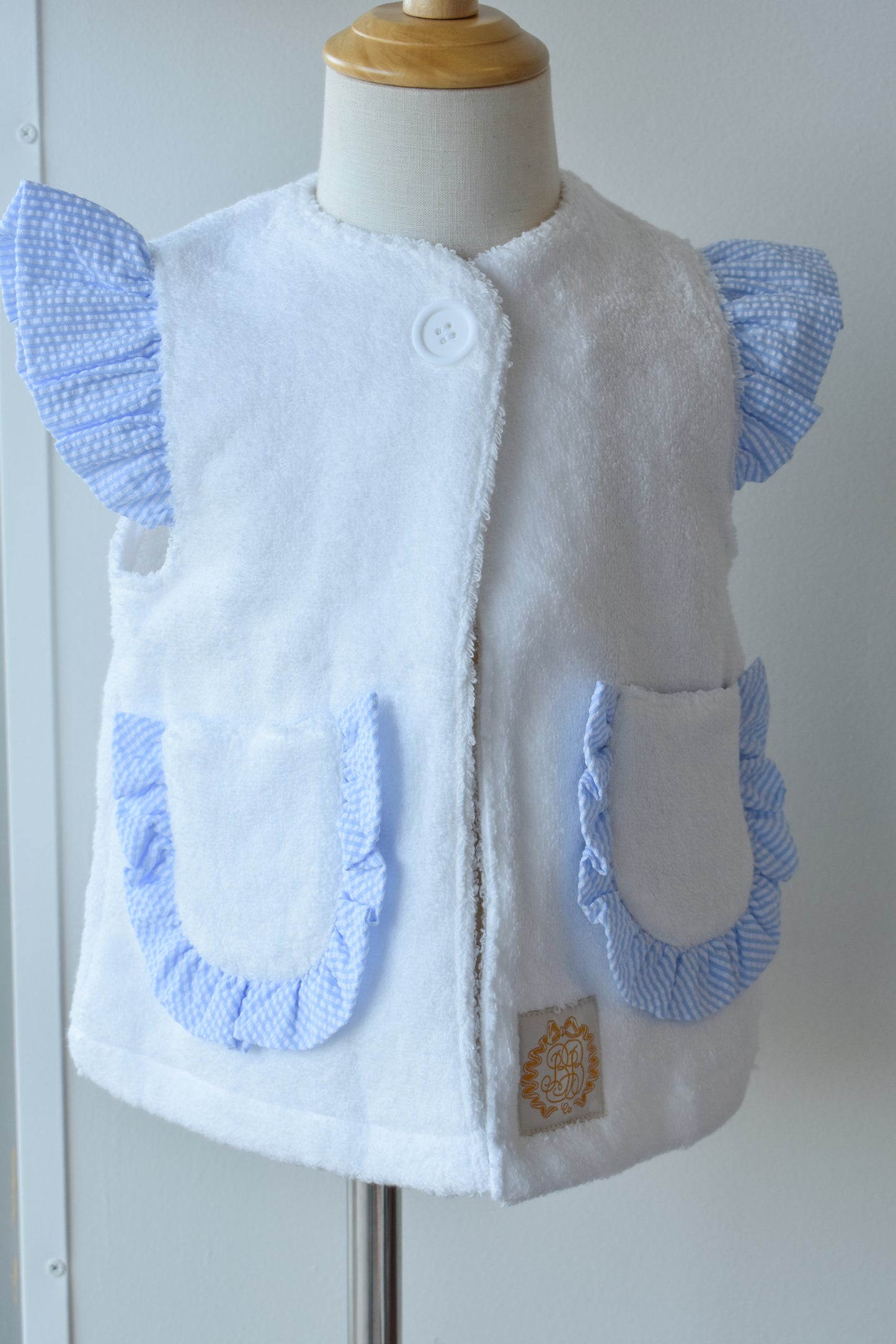 Callie Cover Up-White Terrycloth/Breakers Blue Seersucker