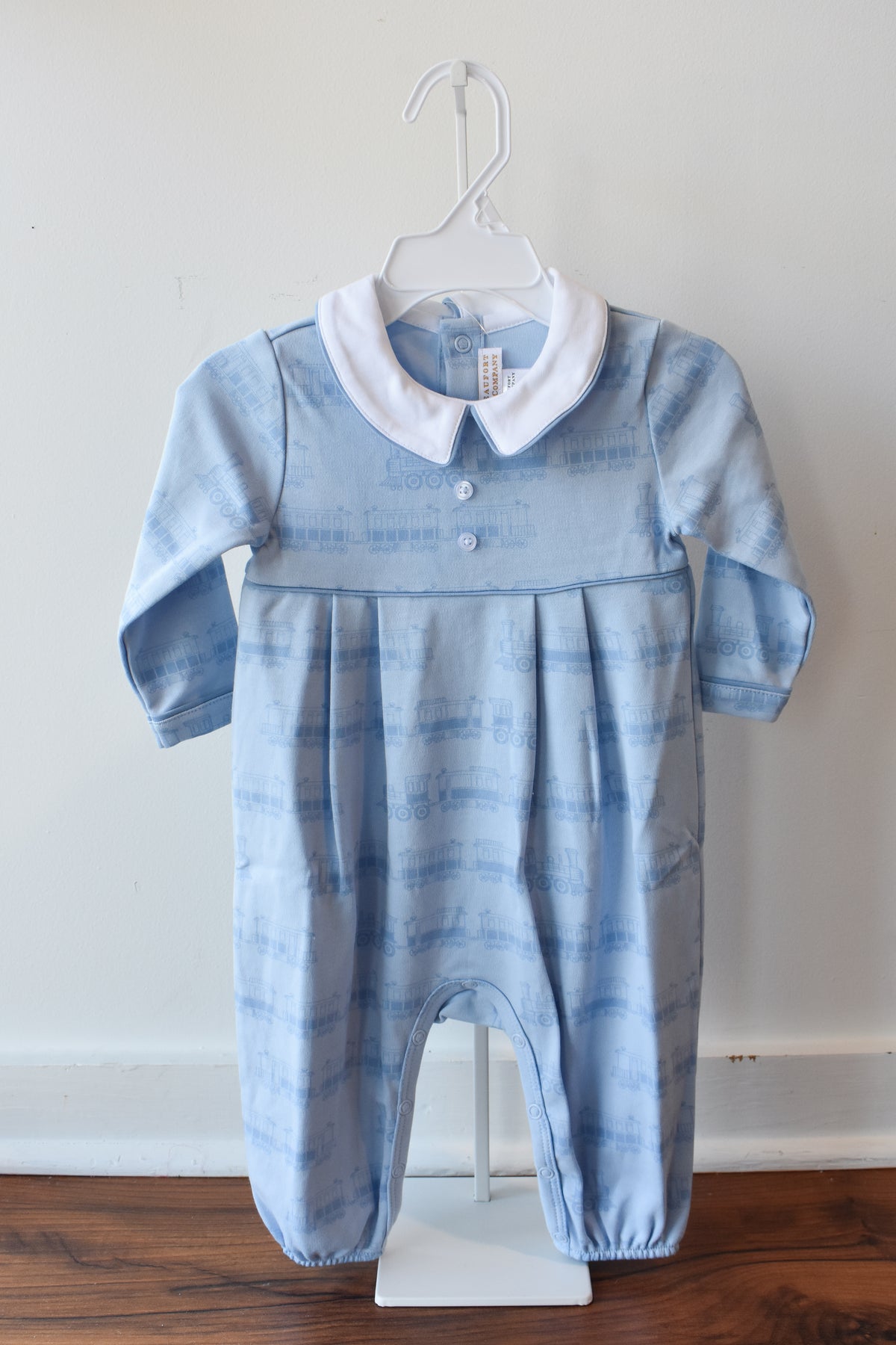 Long Sleeve Knit Bradford Romper-Blue Choo Choos