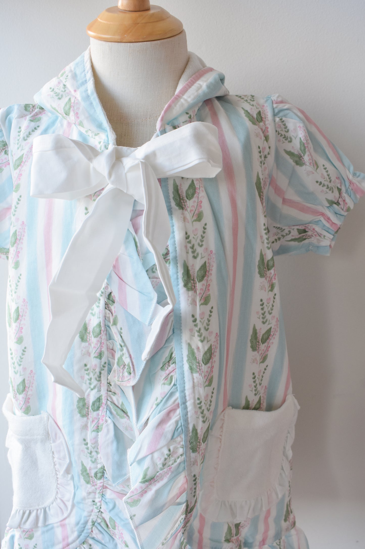 Florals and Stripes Hooded Bow Coverup