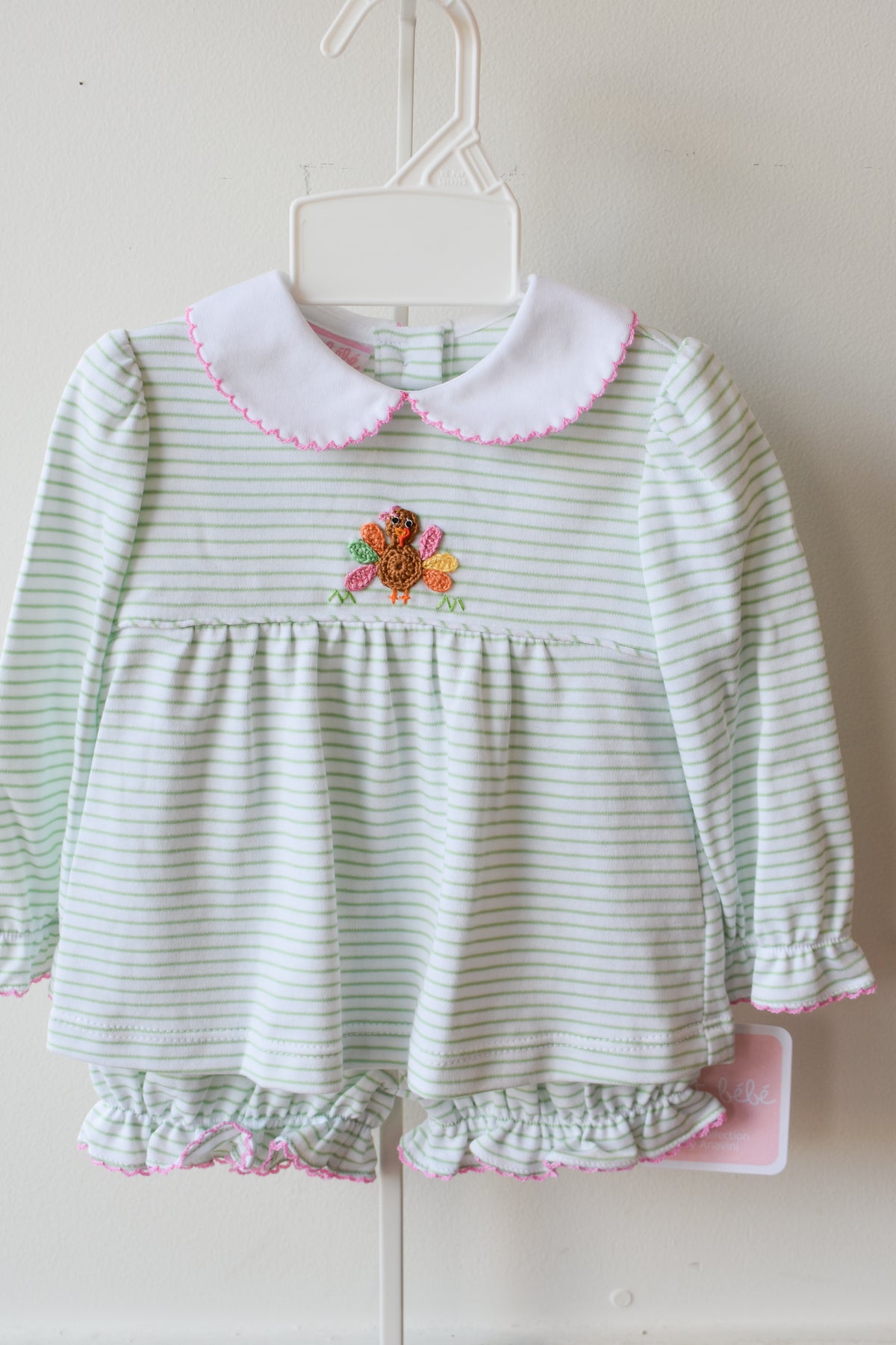 Girly Gobble Green Stripe Knit Bloomer Set