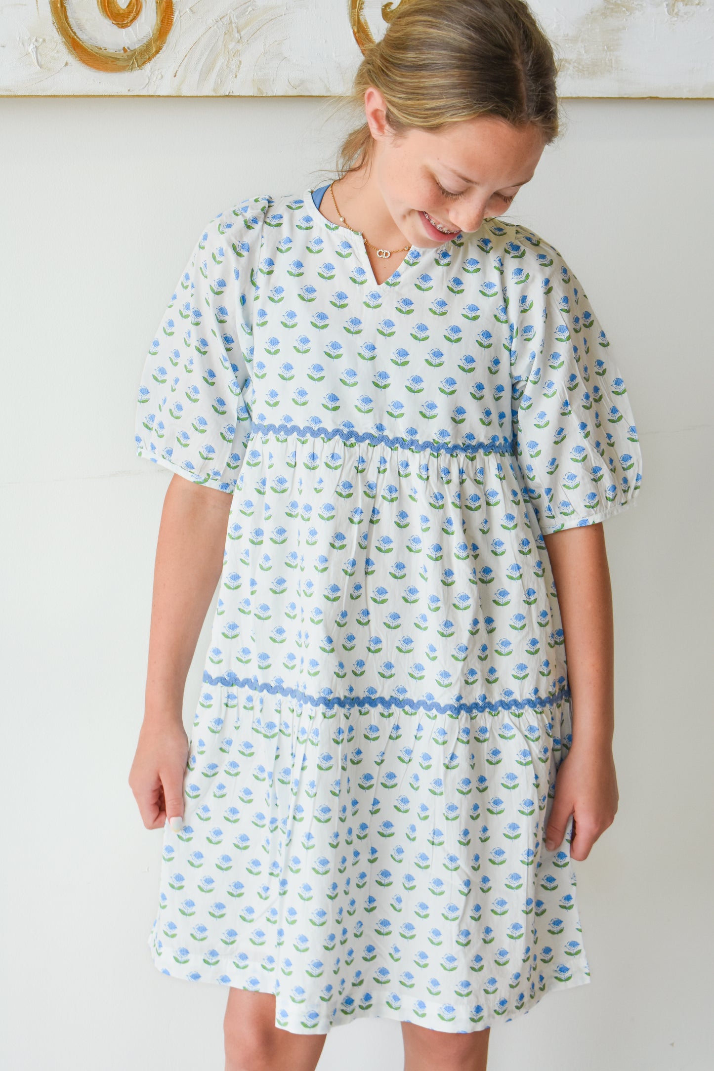 Madaket Dress-Blue Tulip Block Print