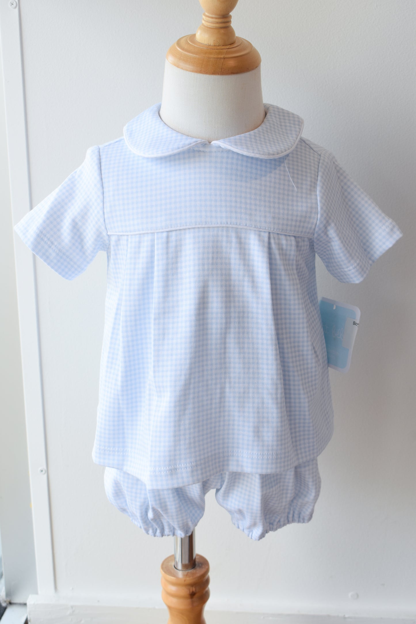 Bebe Blue Gingham Knit Boy Diaper Set