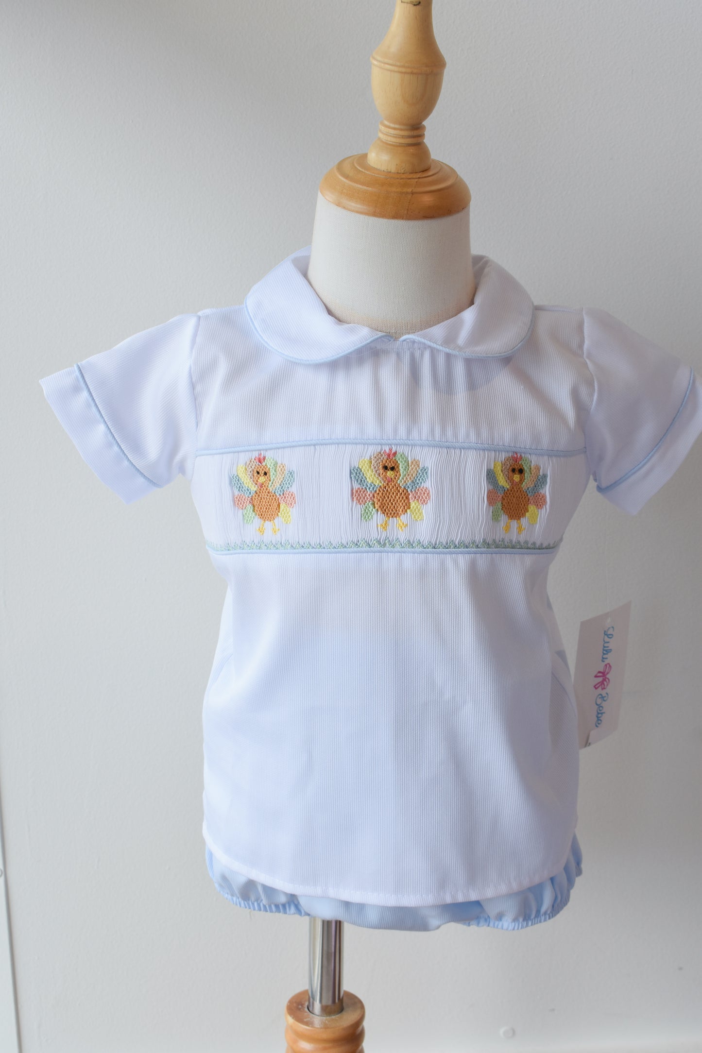 Champ’s Colorful Turkeys Smocked Diaper Set
