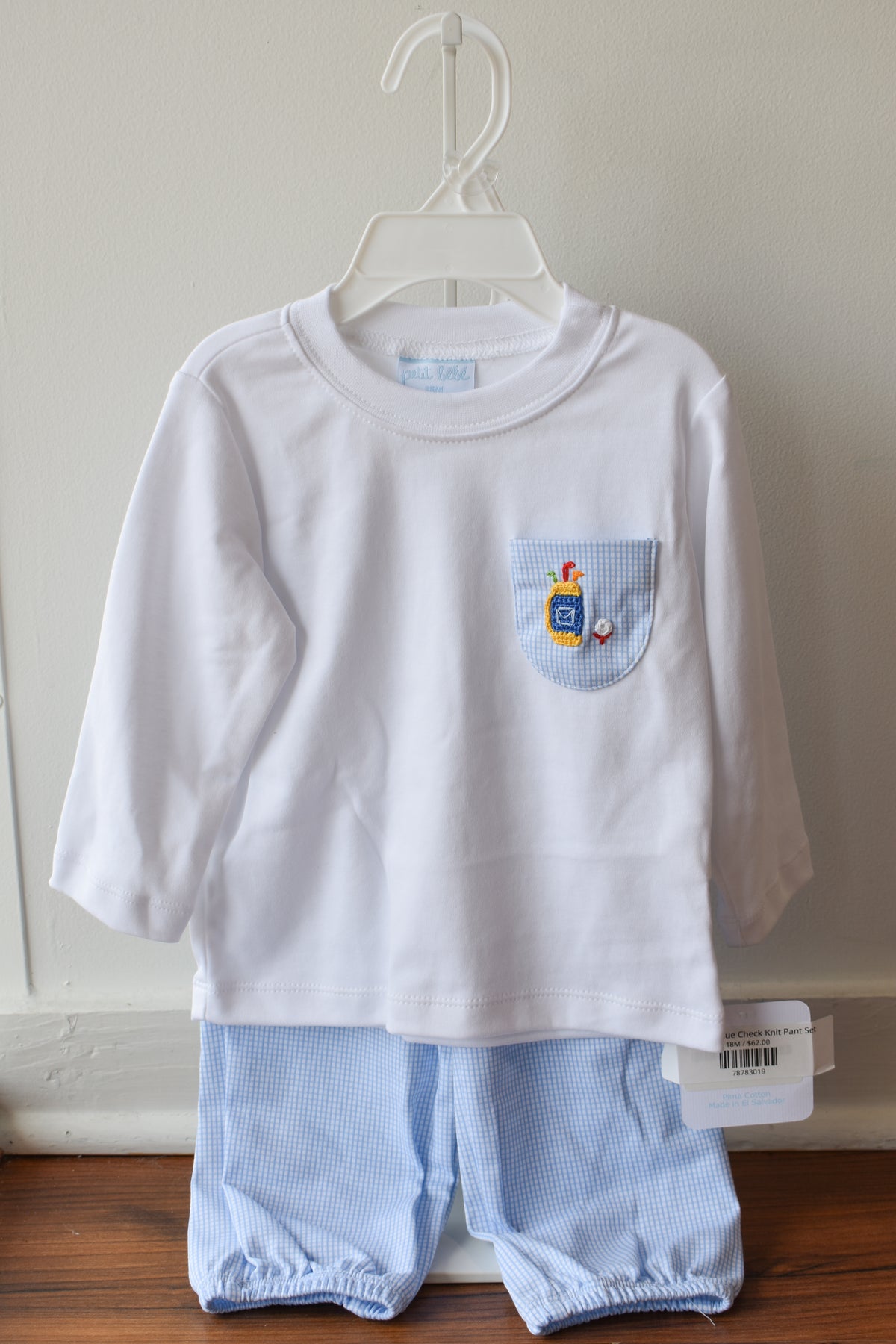 Mini Golf Blue Check Knit Pant Set