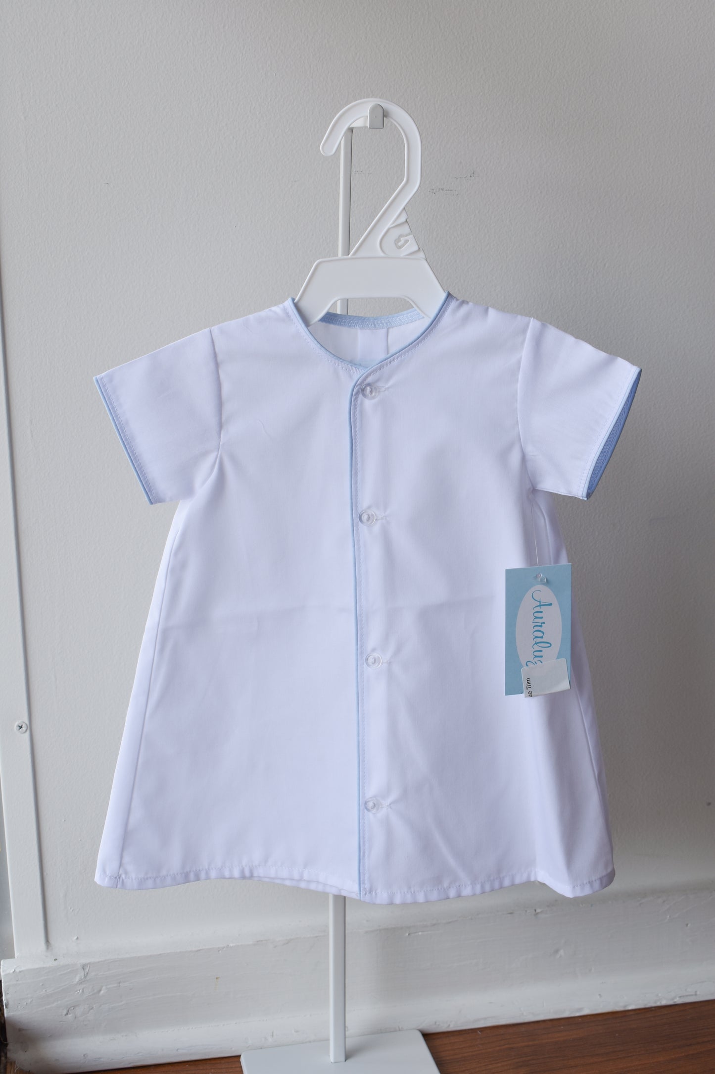 Baby Boy Blank Daygown-White/Blue Trim