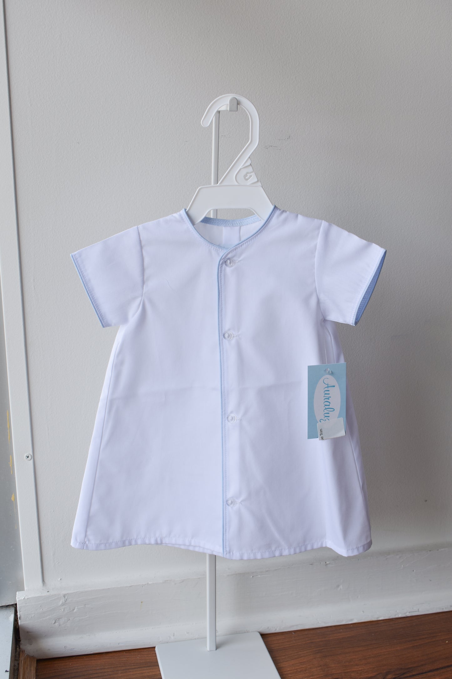 Baby Boy Blank Daygown-White/Blue Trim
