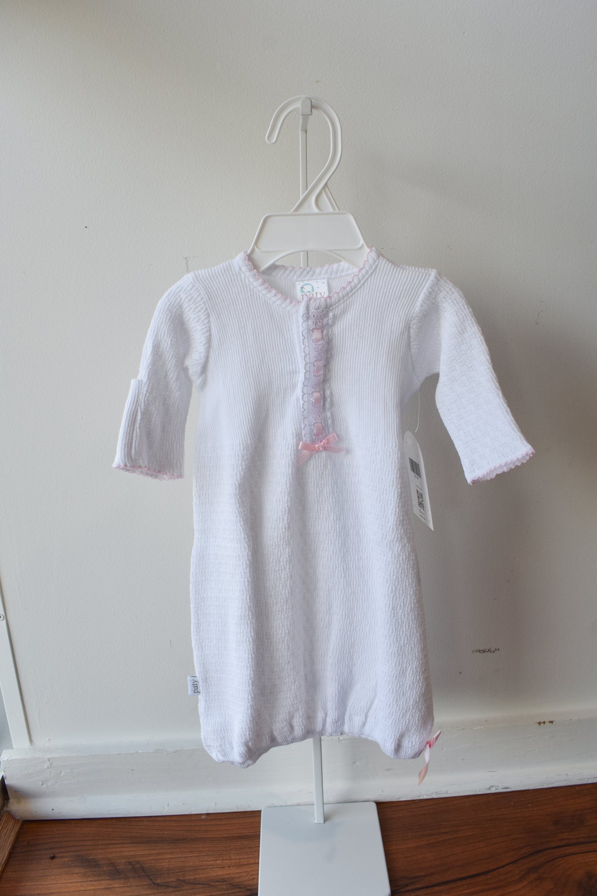 Paty Pink Eyelet Solid White Gown