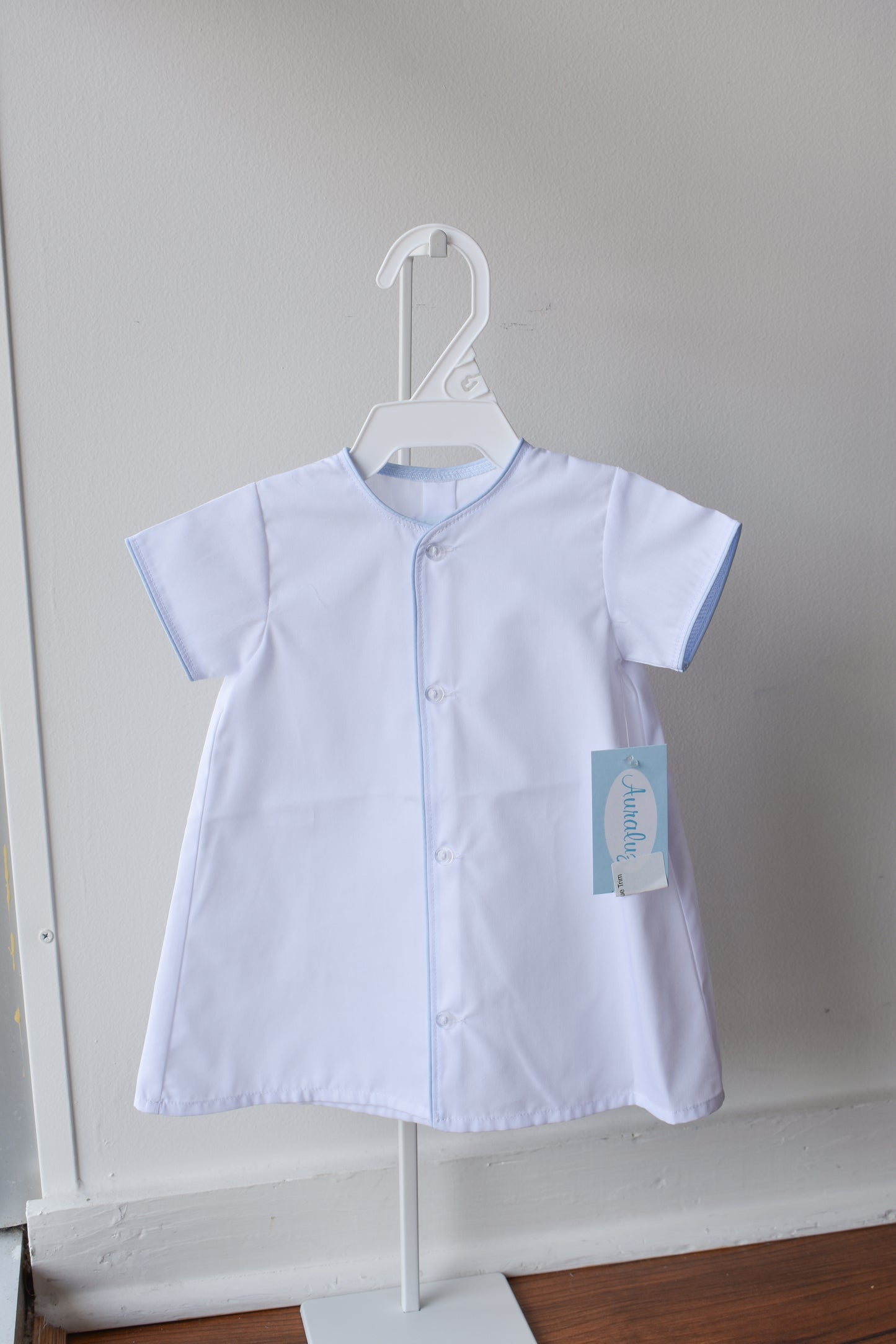 Baby Boy Blank Daygown-White/Blue Trim