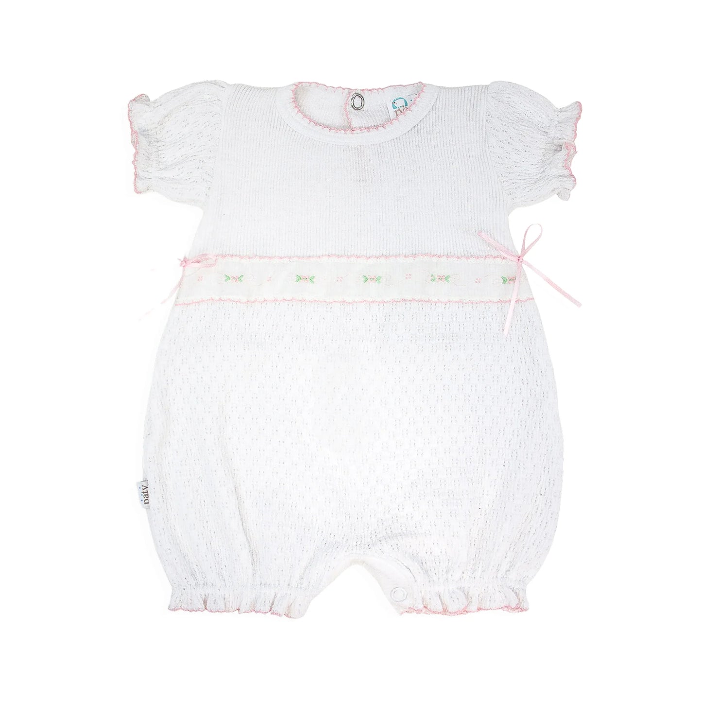 Paty Swiss Floral Short Sleeve Bubble-White/Pink Trim