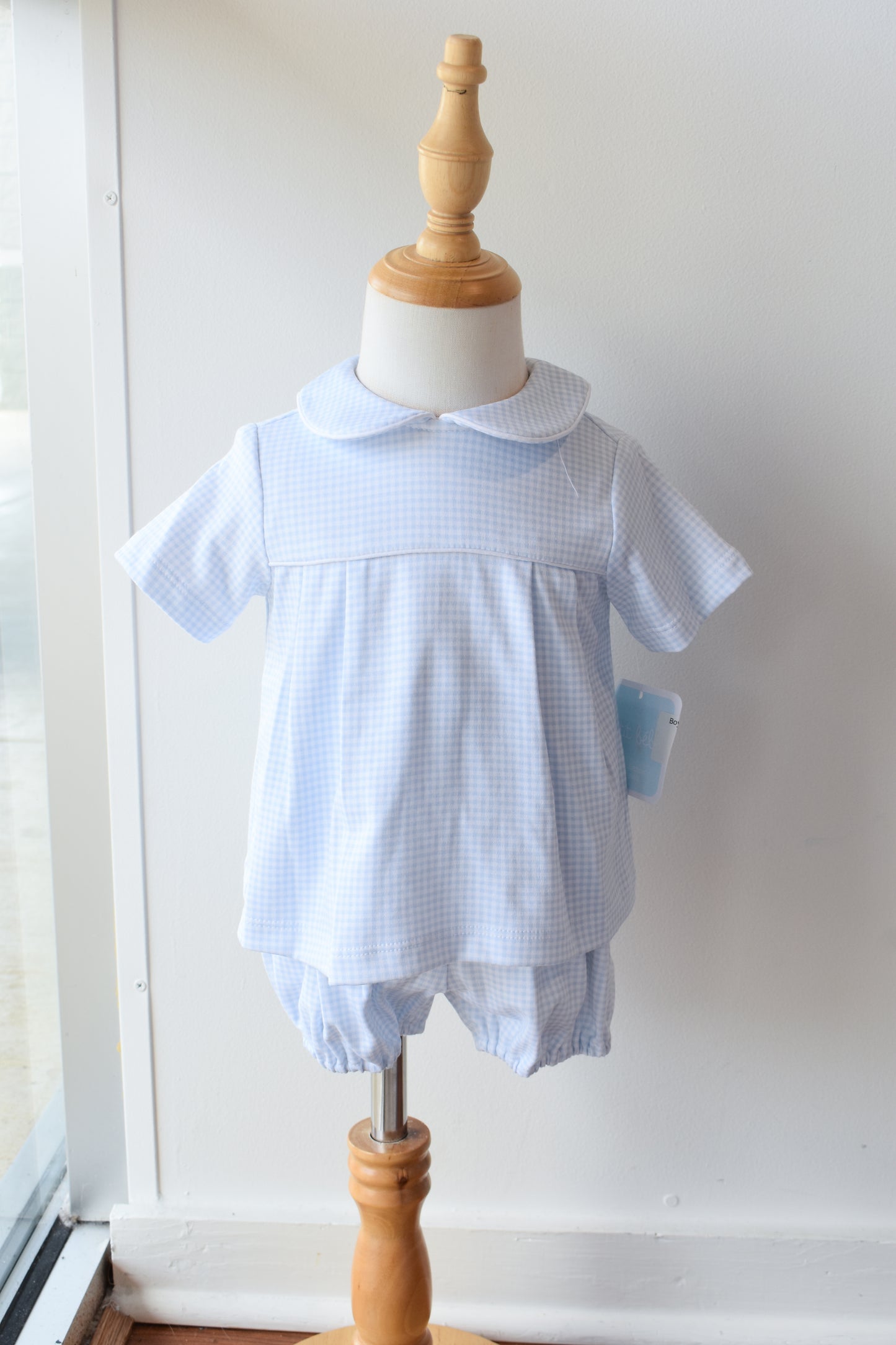 Bebe Blue Gingham Knit Boy Diaper Set