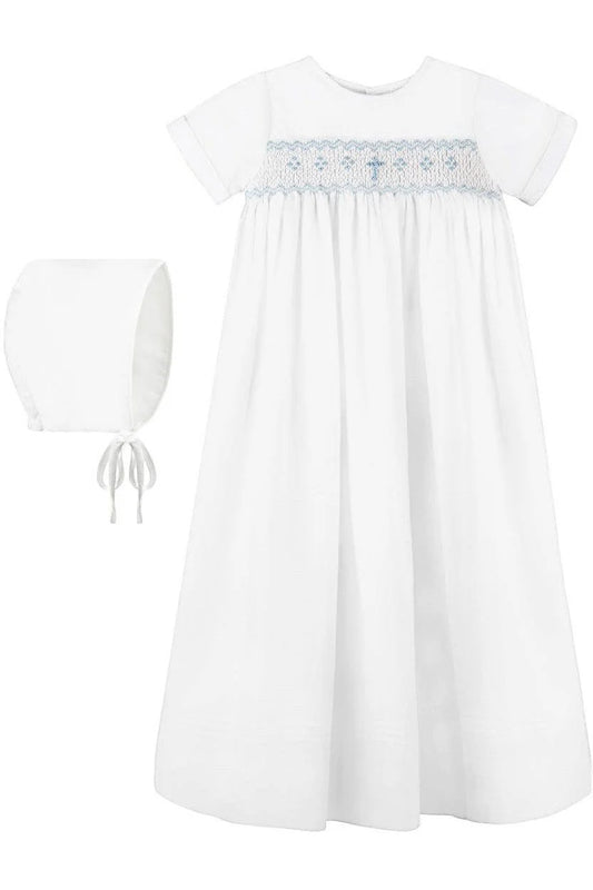 Long Bullion Cross Baby Boy Christening Gown/Bonnet Set