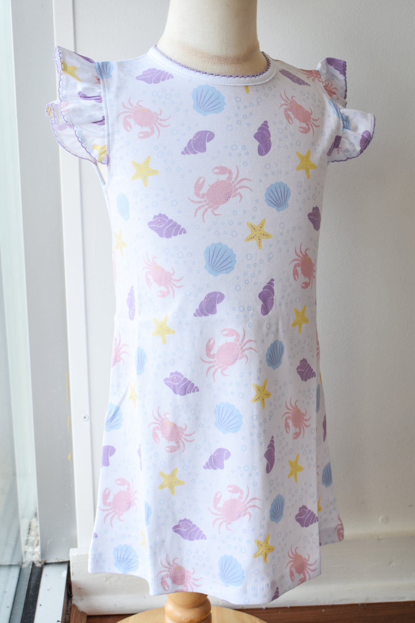 Printed Angel Sleeve Knit Dress-Seashells