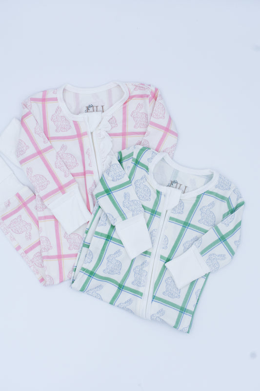 Snuggle Bunny-Green Check Zipper Romper