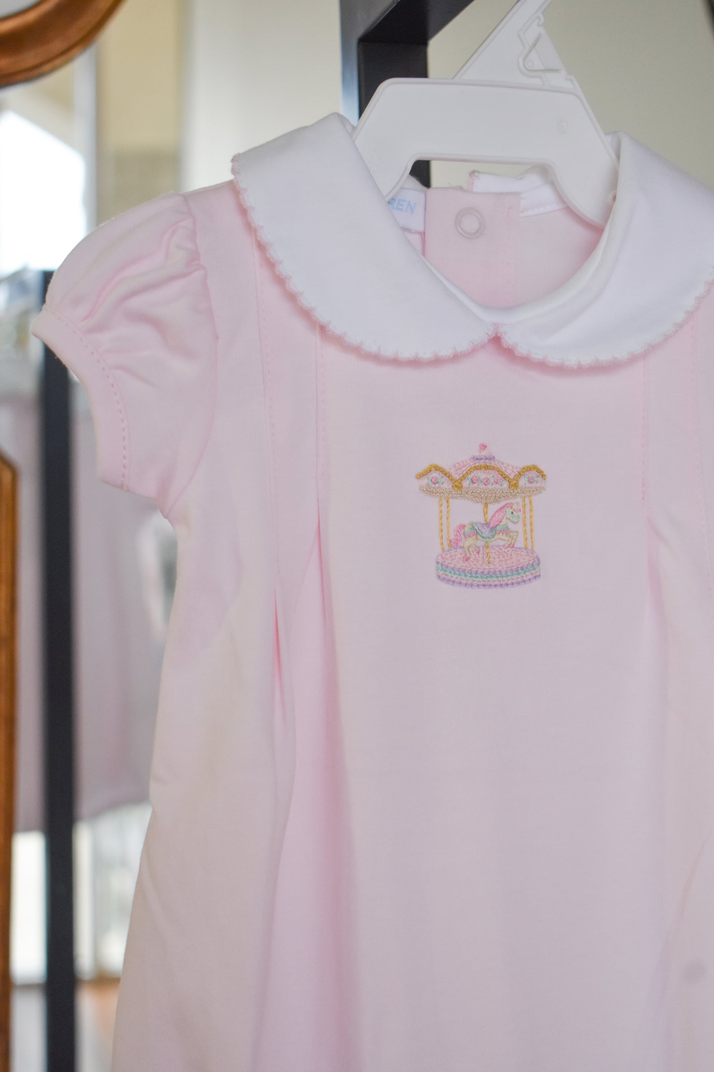 Pink Carousel Hand Embroidered Pima Bubble