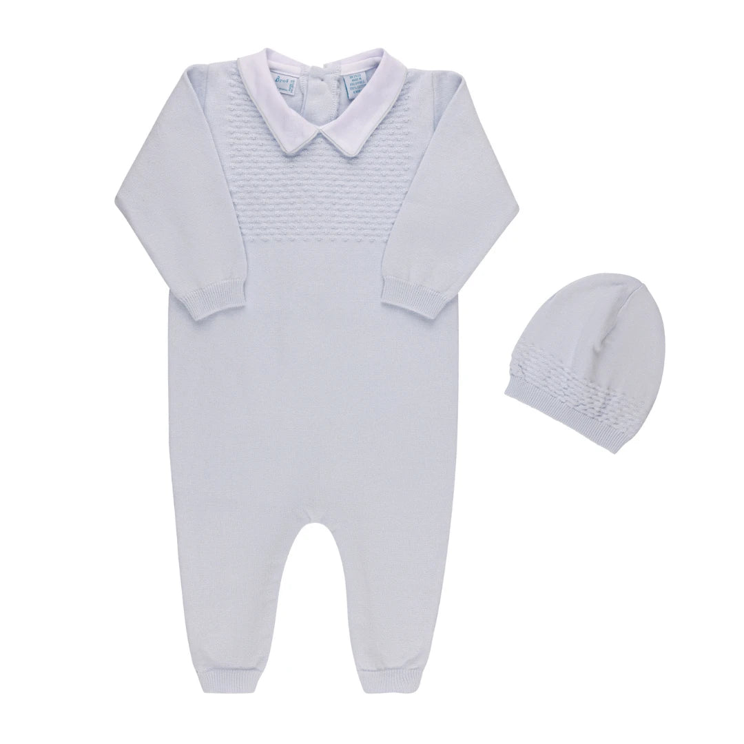 Blue Knit Longall Pique Collar/Hat Set