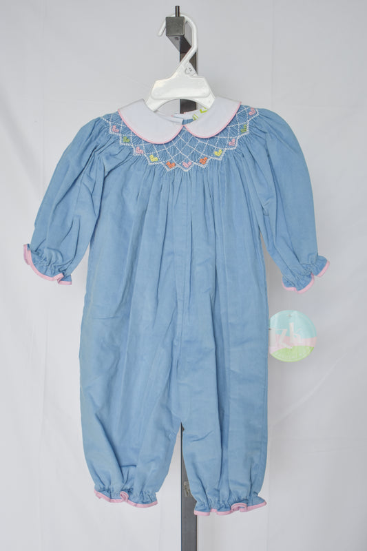 Sweetheart Smocked Corduroy Bishop Long Bubble