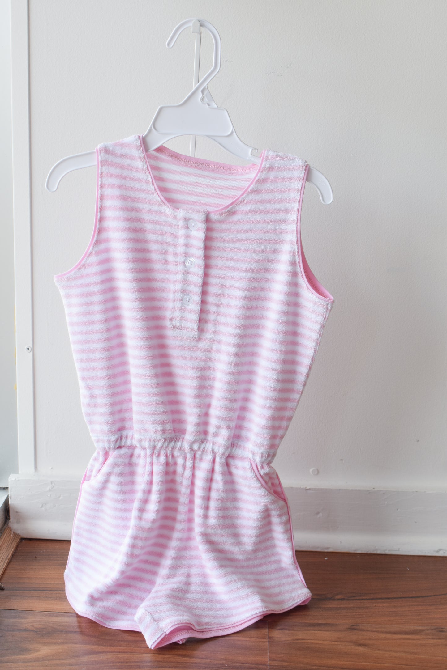 Light Pink Striped Terrycloth Romper