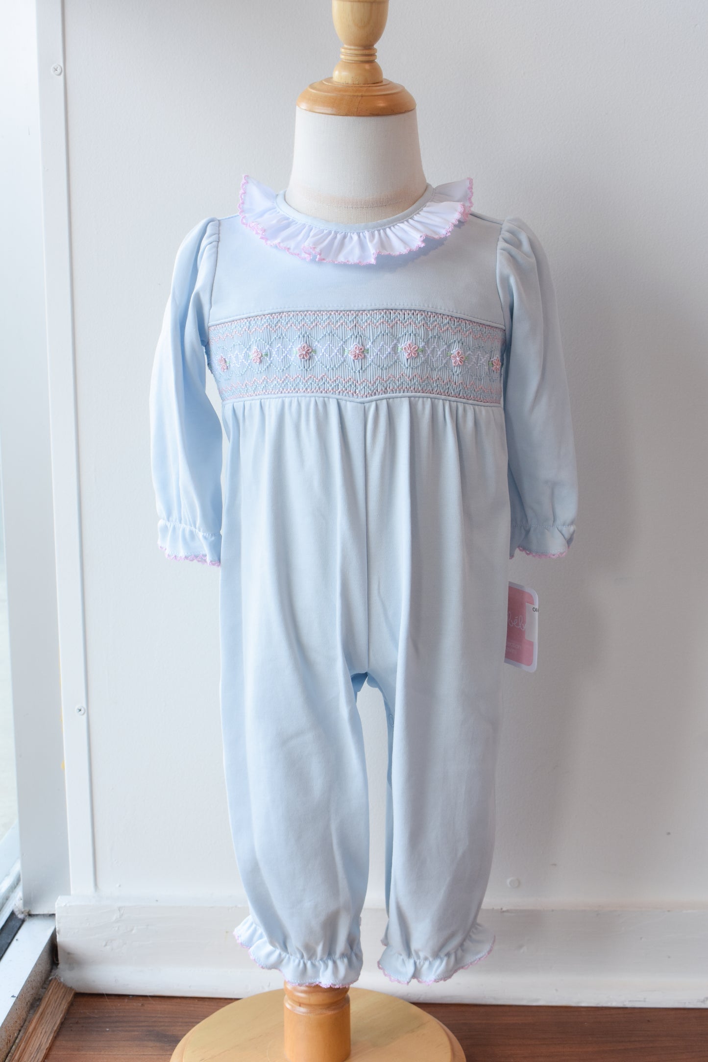 Olivia's Smocked Ruffle Trim Knit Romper