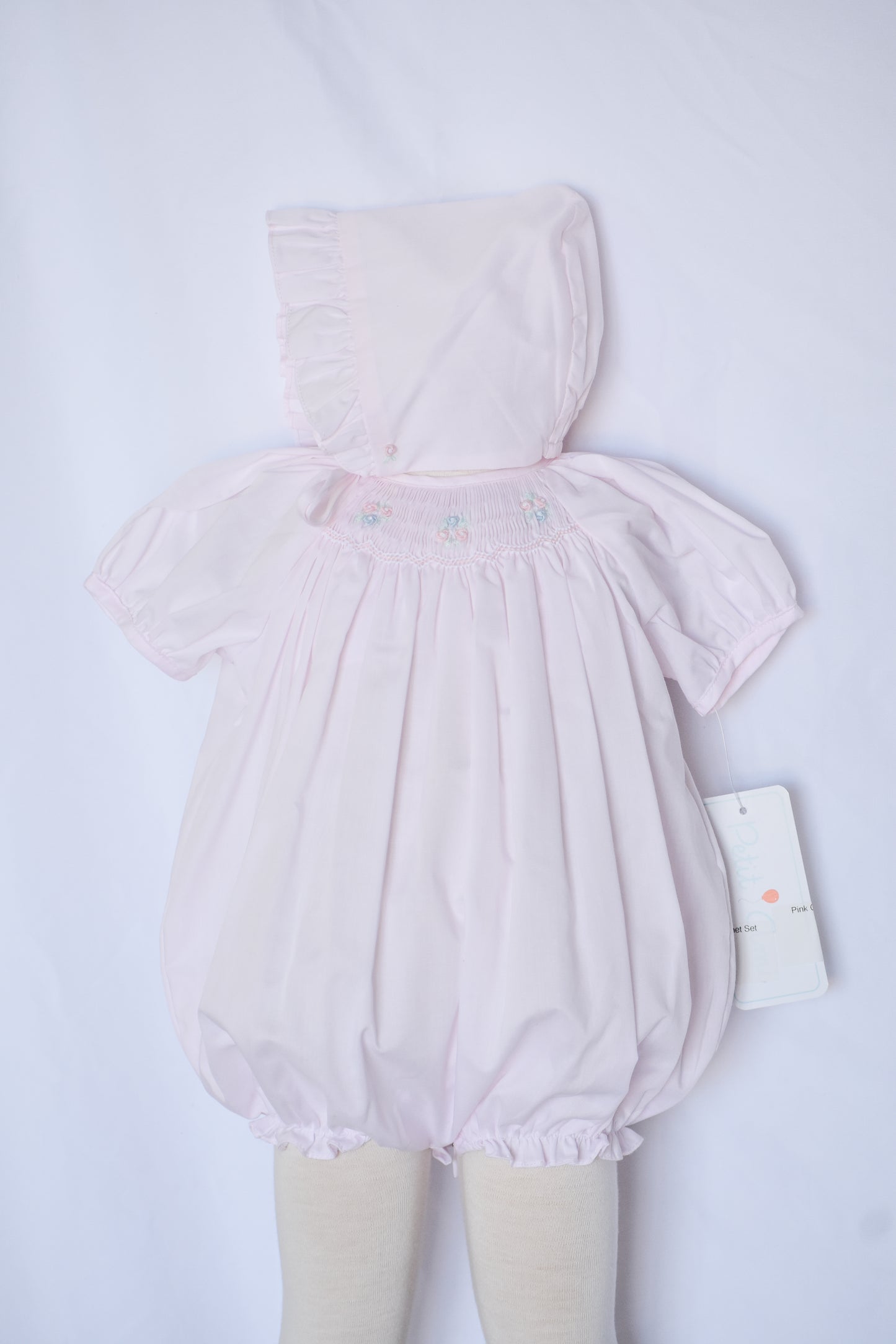 Pink Gardens Heirloom Bubble/Bonnet Set