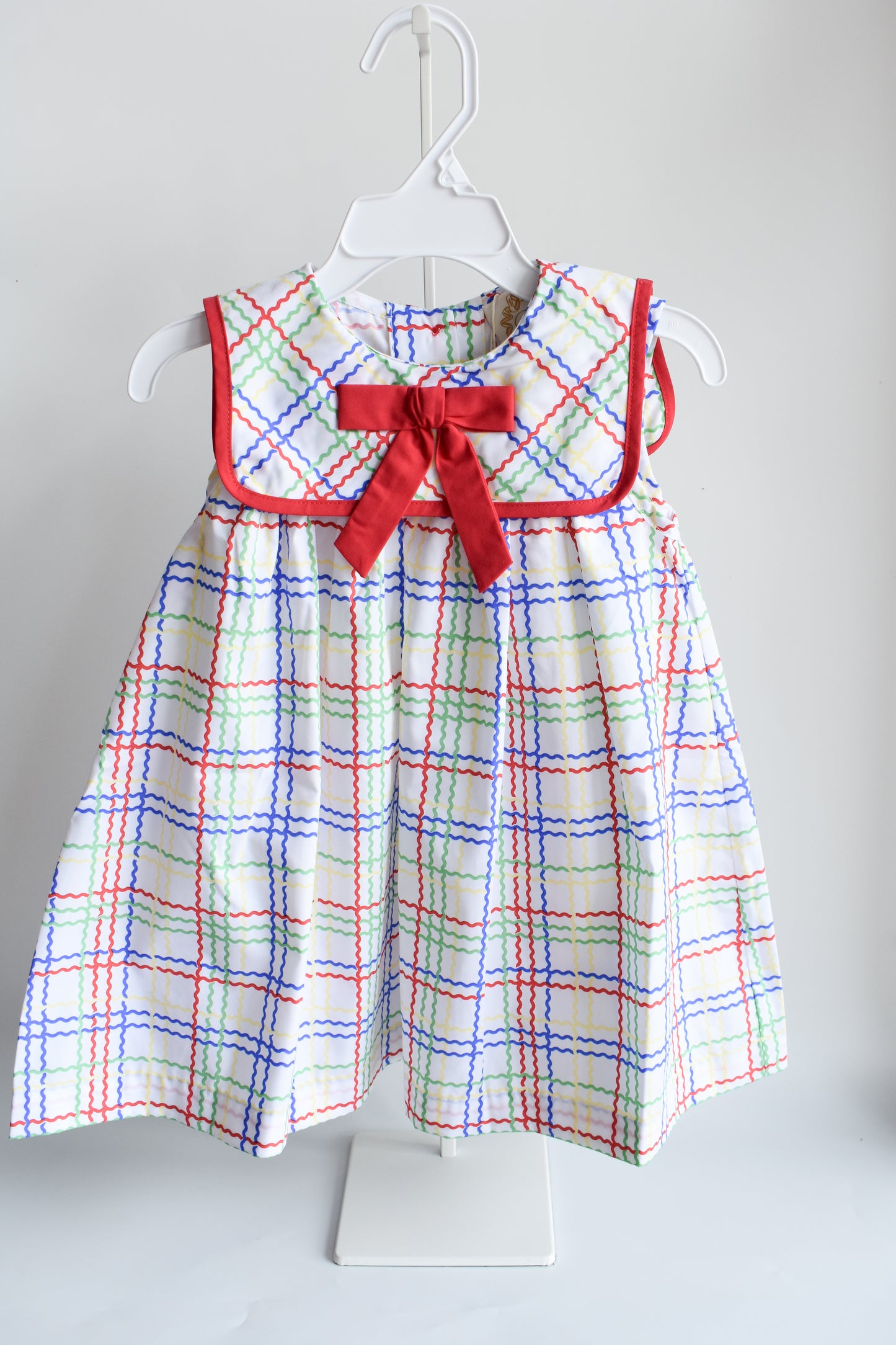 Sleeveless Stewart's Square Collar Dress-Wellington Windowpane