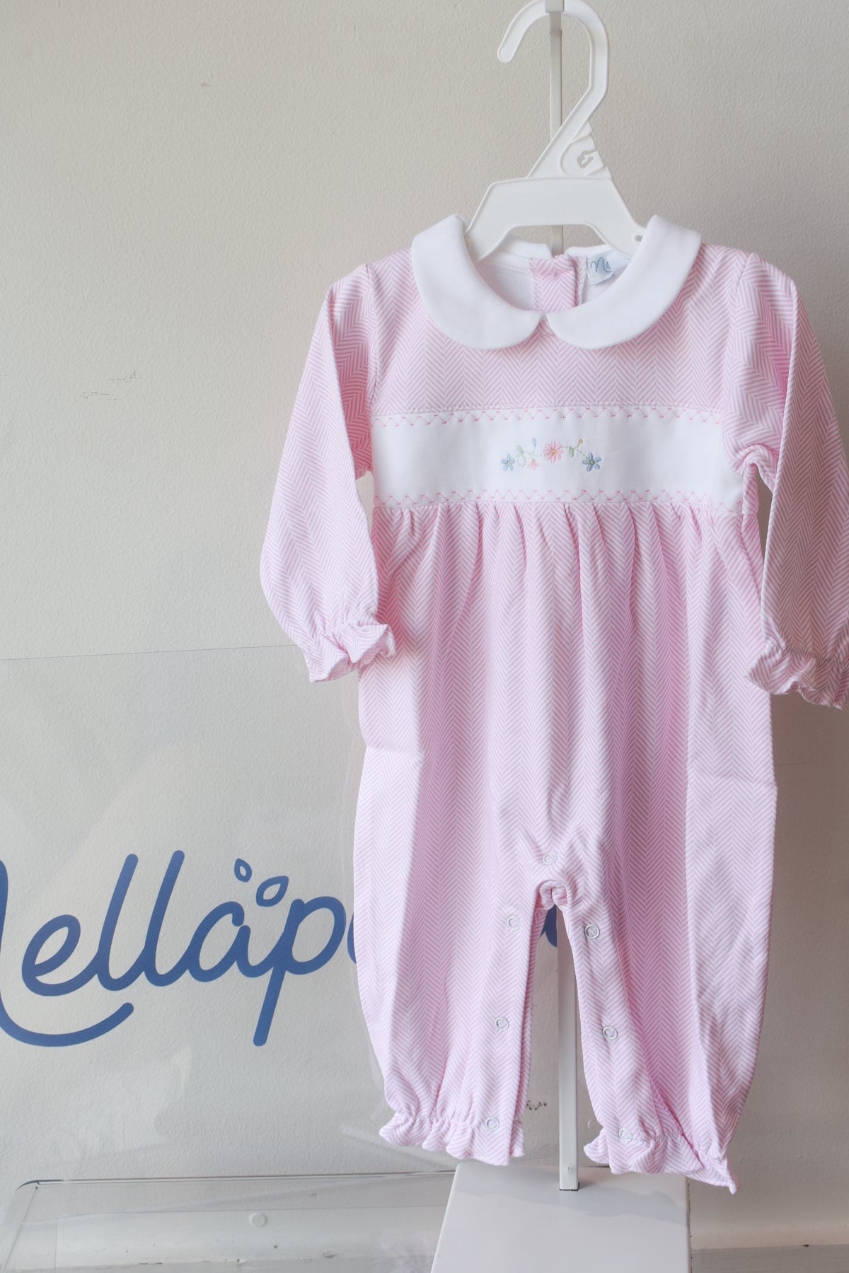 Pink Herringbone Floral Embroidered Playsuit