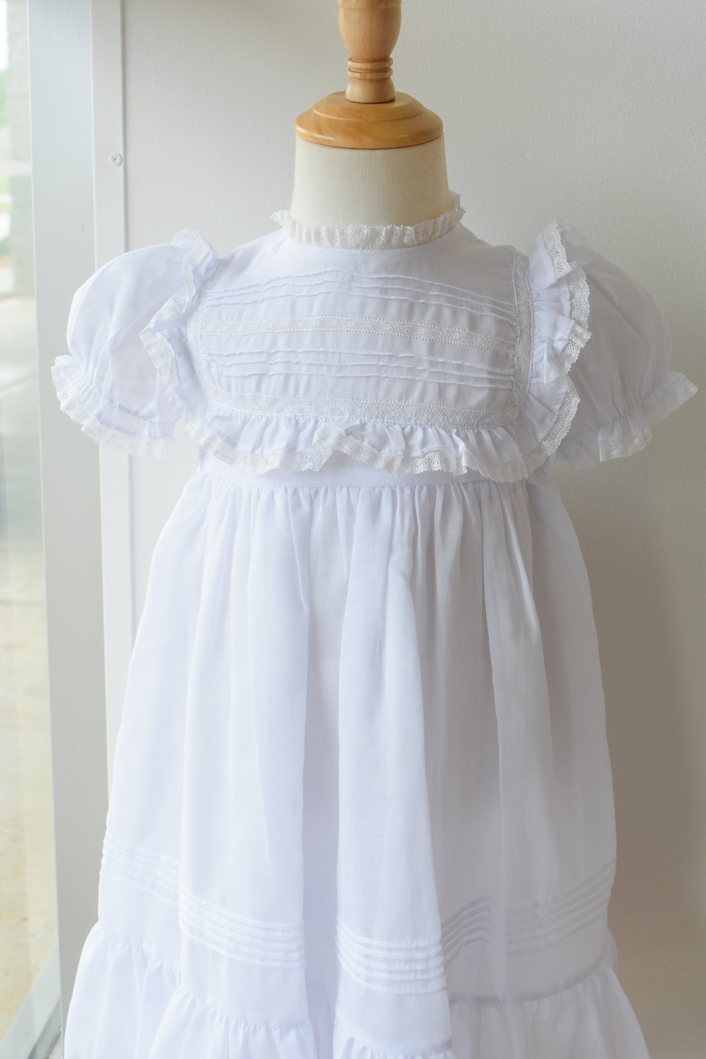 White Voile & Lace Wedding Dress-Tea Length