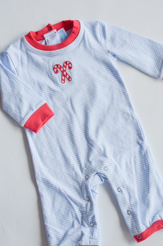 Candy Cane Cutie Blue Boy Knit Romper