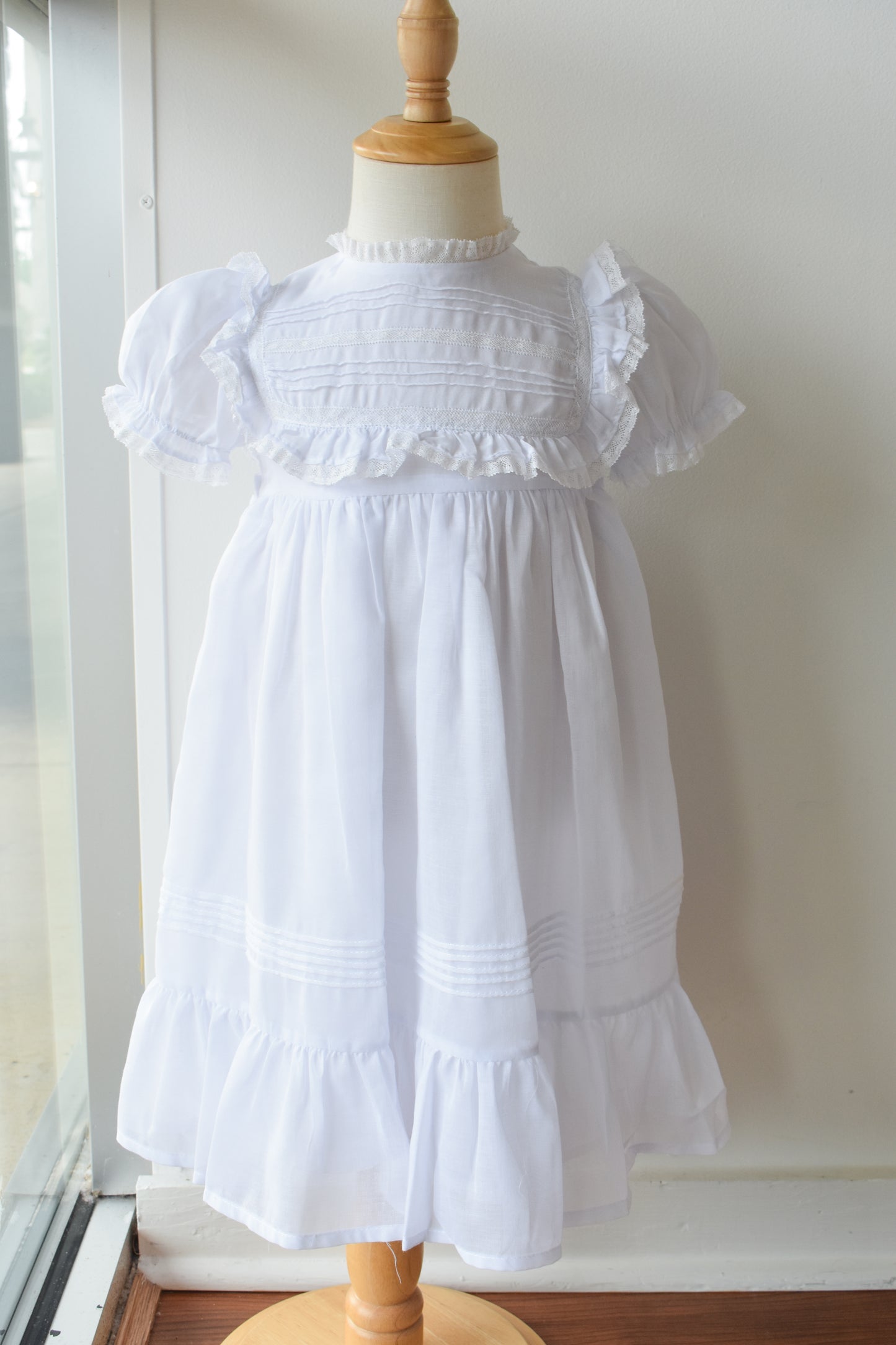 White Voile & Lace Wedding Dress-Tea Length
