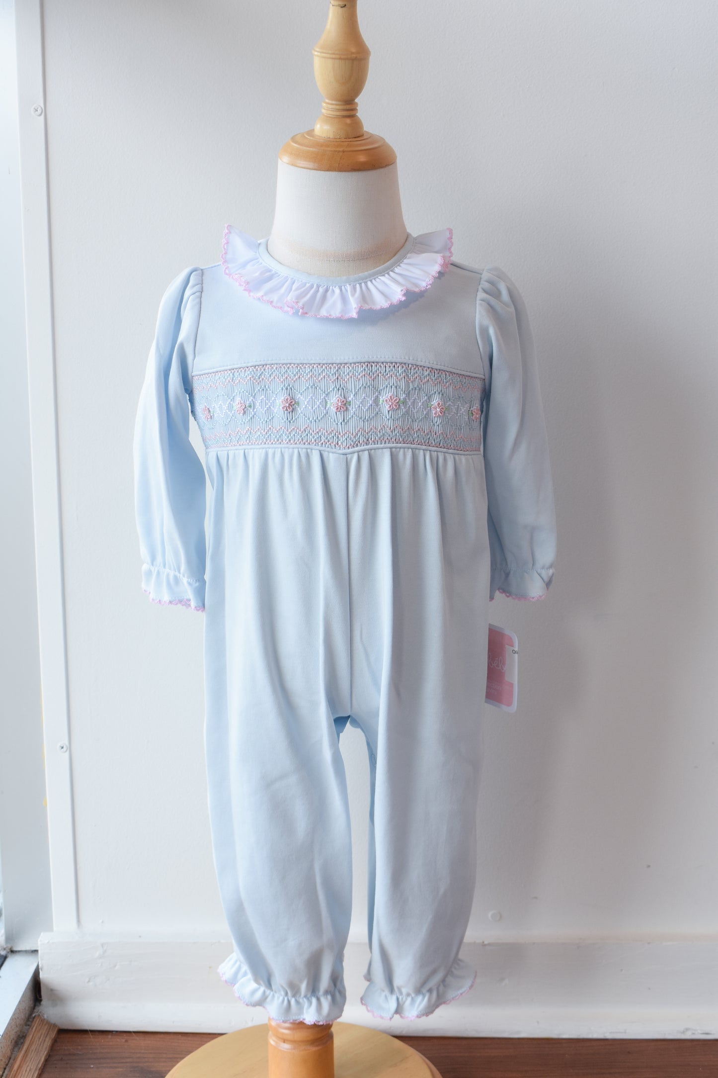 Olivia's Smocked Ruffle Trim Knit Romper
