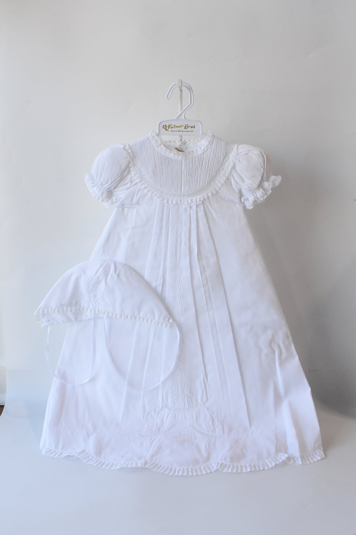 Girl's Pintuck and Lace Special Occasion Gown/Bonnet Set