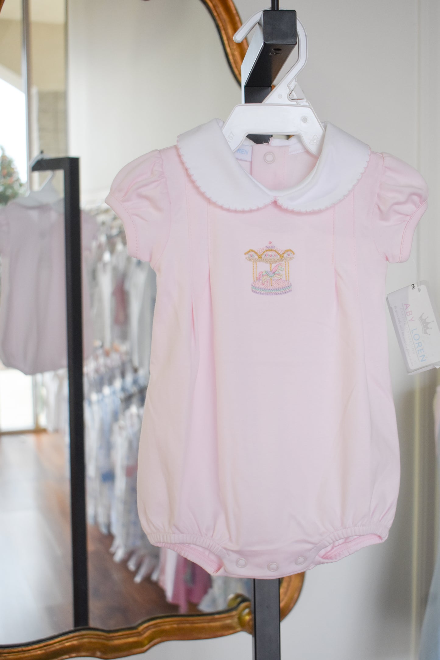 Pink Carousel Hand Embroidered Pima Bubble