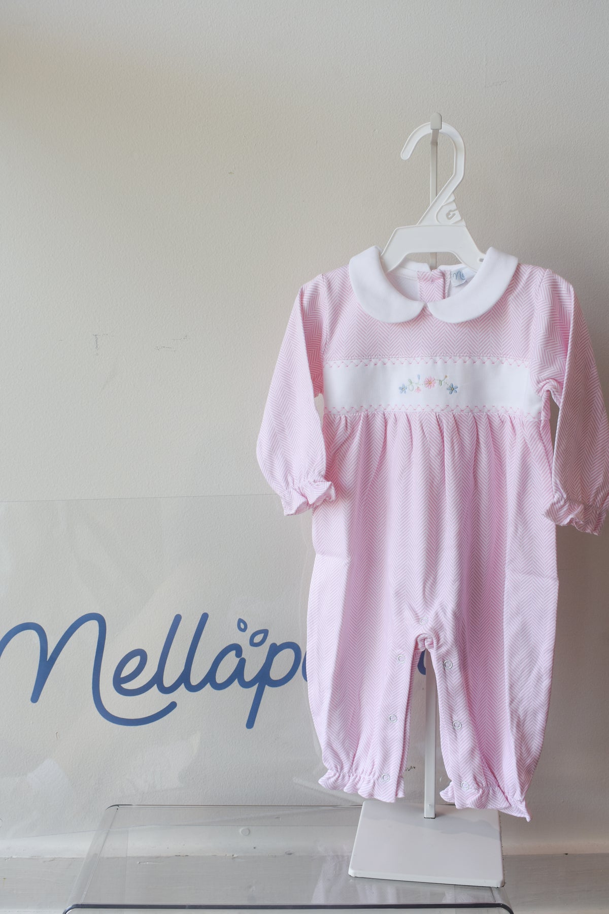 Pink Herringbone Floral Embroidered Playsuit