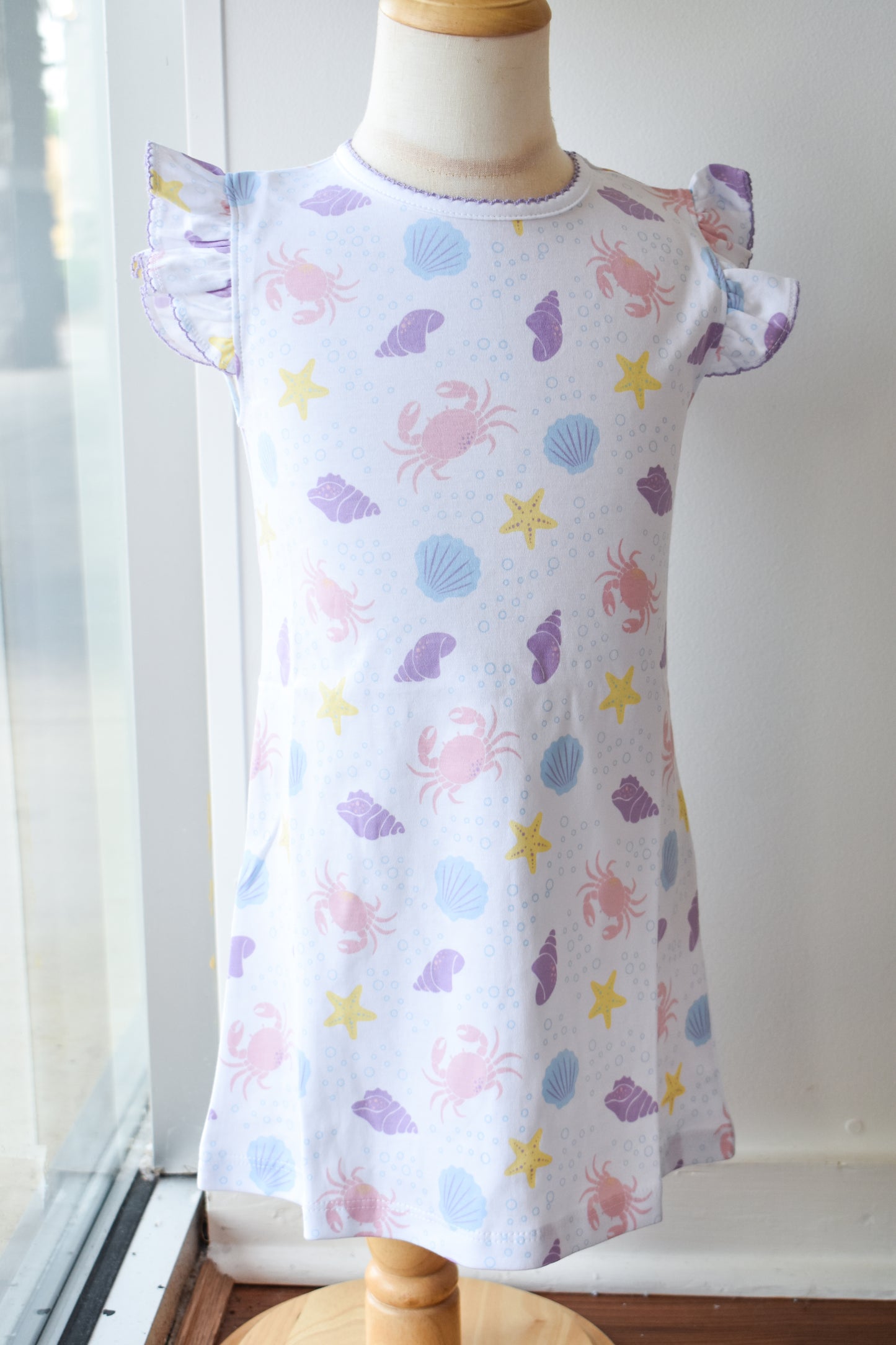 Printed Angel Sleeve Knit Dress-Seashells
