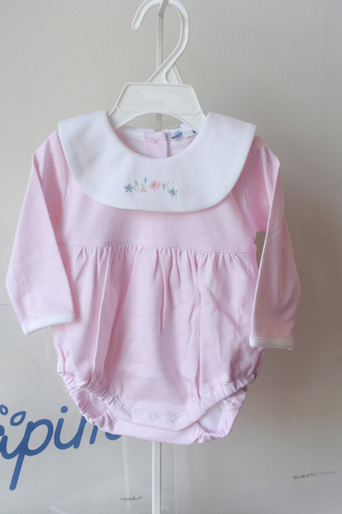 Pink Herringbone Floral Embroidered Bubble