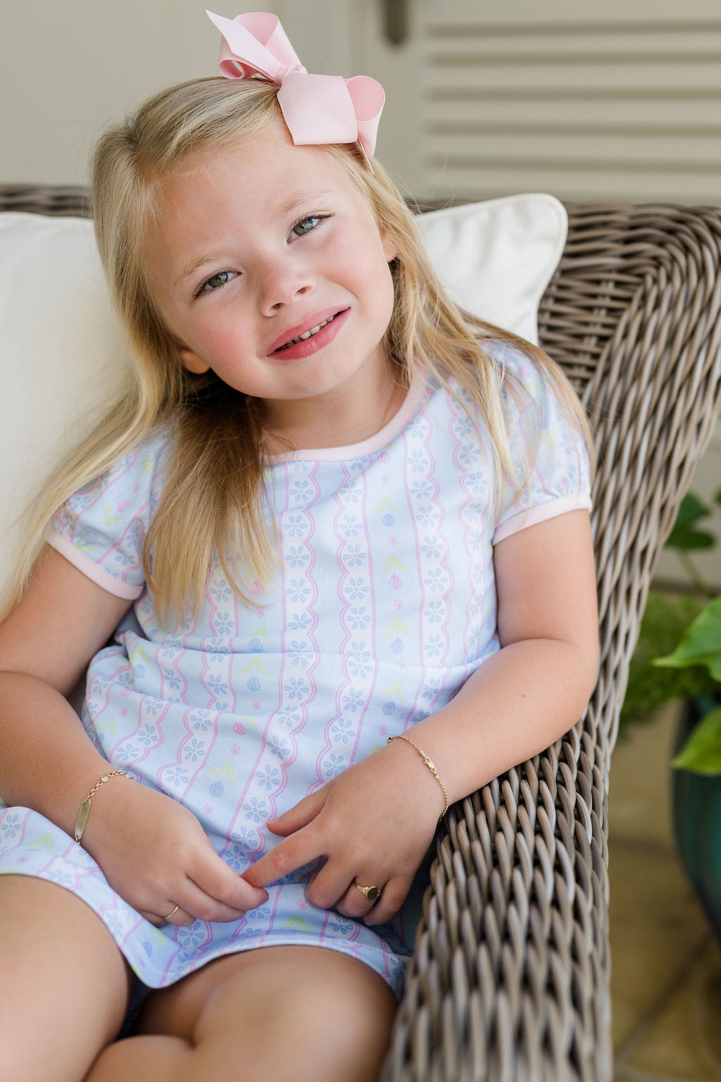 Blue Floral Scallop Knit Play Dress