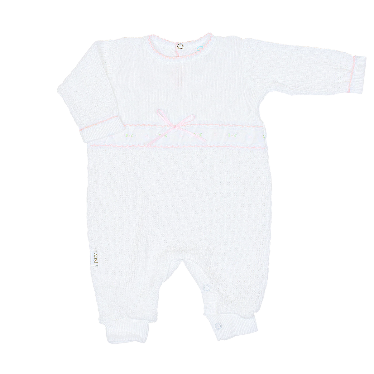 Paty Swiss Floral Trim White Knit Romper