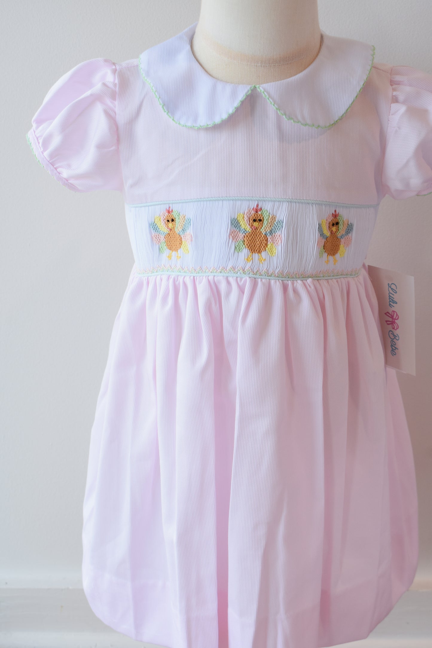 Rose's Colorful Turkeys Smocked Collared Dress